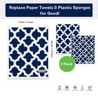 Swedish Dishcloths for Kitchen 2 Pack Eco Cloths Navy Geometric Print