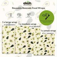 Set of 3 Reusable Beeswax Food Wraps – Happy Avocado Print Bowl Covers