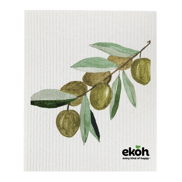 Eco Cleaning Cloths - Swedish Sponge Cloth Olive Leaves - Compostable Sponge Cloth (1pc)