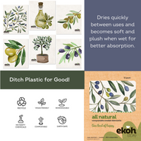 Swedish Dishcloths Ultimate 12 pk - Multipurpose Compostable Cleaning Eco Cloths - Olive Prints