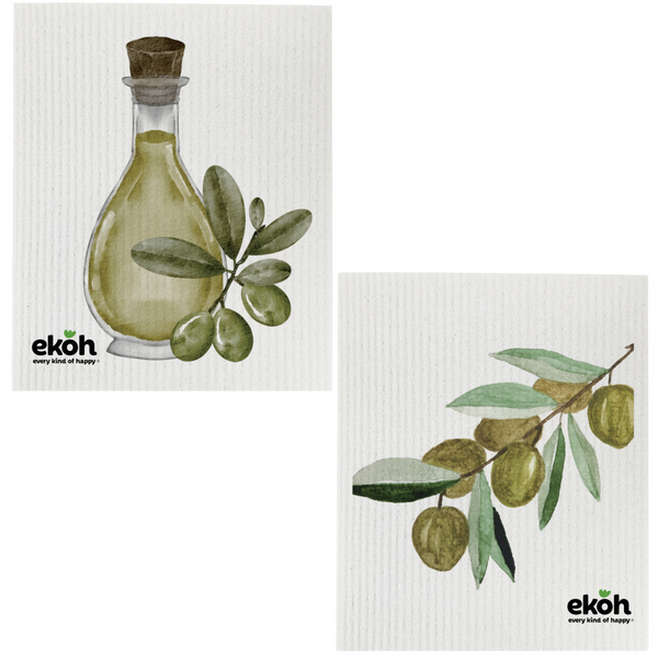 2 pk Swedish Dishcloth Eco Dish Cloths: Olive Oil Prints Cleaning Cloths