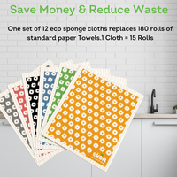 Swedish Dishcloths Ultimate 12 pk - Multipurpose Compostable Cleaning Eco Dish Cloths - Artist Daisy Prints