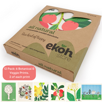 Swedish Dishcloth 12-Pack Eco Sponge Cloths Botanical Prints - Biodegradable Dish Cloth