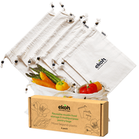 Reusable Produce Bags Organic Cotton Vegetable Bags 6 pack Cotton Muslin Shopping Bags - Ekoh-Store