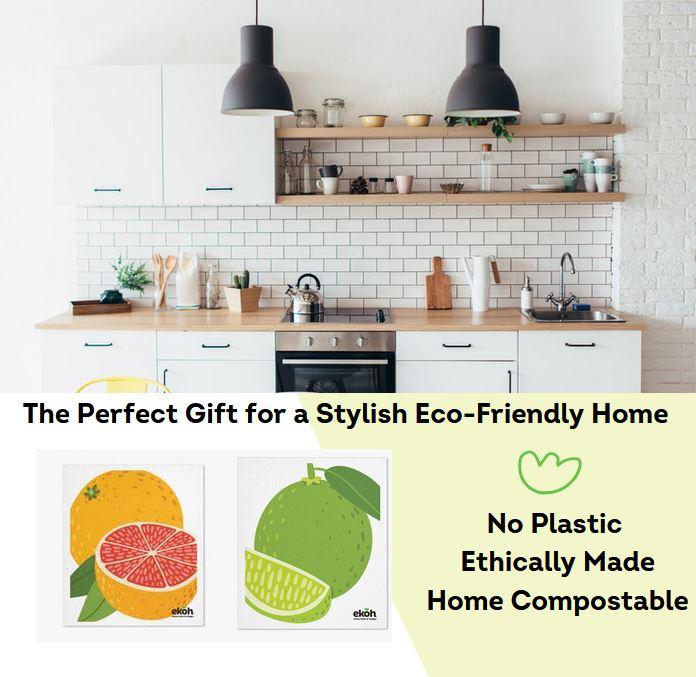 Eco Sponge Dish Cloths 2 Pack - Grapefruit & Lime Prints Compostable Swedish Dishcloths - Ekoh-Store