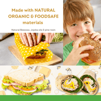 Reusable Food Wraps - Vegan Organic Cotton Food Wrap - Happy Honey Bee Beeswax Print  3 pack - Ekoh-Store