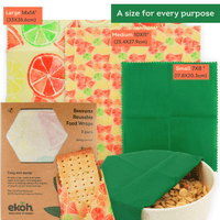 Beeswax Wraps Organic Ecofriendly Reusable Food Wraps - Zesty Lemon Prints 3 Pack - Ekoh-Store
