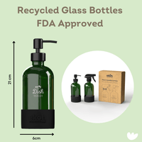 Green Glass Bottles Refill Pump & Spray Retro Bottles 2 Pack 500ml - Ekoh-Store