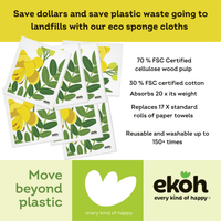 Swedish Dishcloth Eco Sponge Cleaning Cloth - Cassia Botanicals Yellow Flower Print - Ekoh-Store