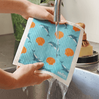 Swedish Dishcloth Blue Dolphin Print Compostable EKOH Sponge Cloth 1pc. - Ekoh-Store