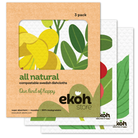 Eco Sponge Cloths Swedish Dishcloth Printed Compostable Cleaning Cloths - 3 Pack Assorted Botanical Prints - Ekoh-Store