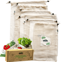 Produce Bags Organic Mesh & Cotton Reusable Vegetable Bags Bulk Food Bags 6 Pack - Ekoh-Store