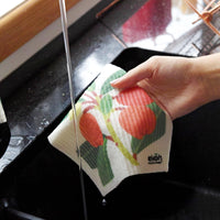 Swedish Dishcloth Wintergreen Red Botanical Print Compostable EKOH Sponge Cloth - Ekoh-Store