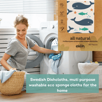 Swedish Dishcloth Blue Whale Print on White Compostable Eco Sponge Cloth 1pc. - Ekoh-Store