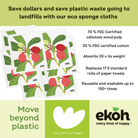 Swedish Dishcloth Wintergreen Red Botanical Print Compostable EKOH Sponge Cloth - Ekoh-Store