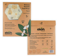 Reusable Food Wraps - Vegan Organic Cotton Food Wrap - Happy Honey Bee Beeswax Print  3 pack - Ekoh-Store