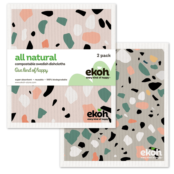 Eco Sponge Cloths Swedish Dishcloth - Compostable Cleaning Cloth 2 Pack Terrazzo Stone Prints - Ekoh-Store