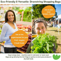 Produce Bags Organic Mesh & Cotton Reusable Vegetable Bags Bulk Food Bags 6 Pack - Ekoh-Store