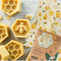 Reusable Food Wraps - Vegan Organic Cotton Food Wrap - Happy Honey Bee Beeswax Print  3 pack - Ekoh-Store