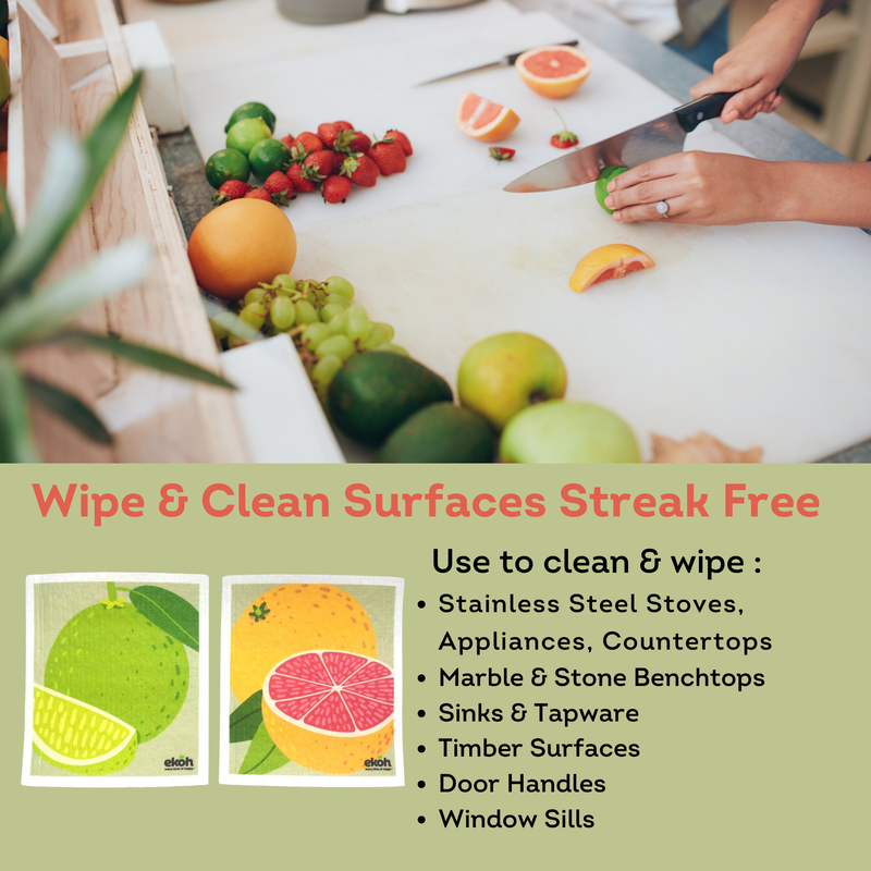 2 pk Swedish Dishcloths Eco Dish Cloths: Grapefruit & Lime Cleaning Cloths