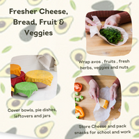 Organic Cotton Reusable Food Wraps - Set of 3 | Happy Avocado Beeswax Print