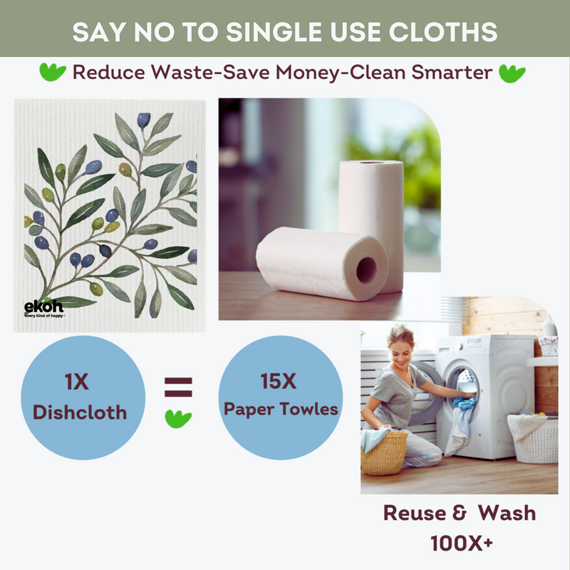 Eco Cleaning Cloths - Swedish Sponge Cloth Olive Branch - Compostable Sponge Cloth (1pc)