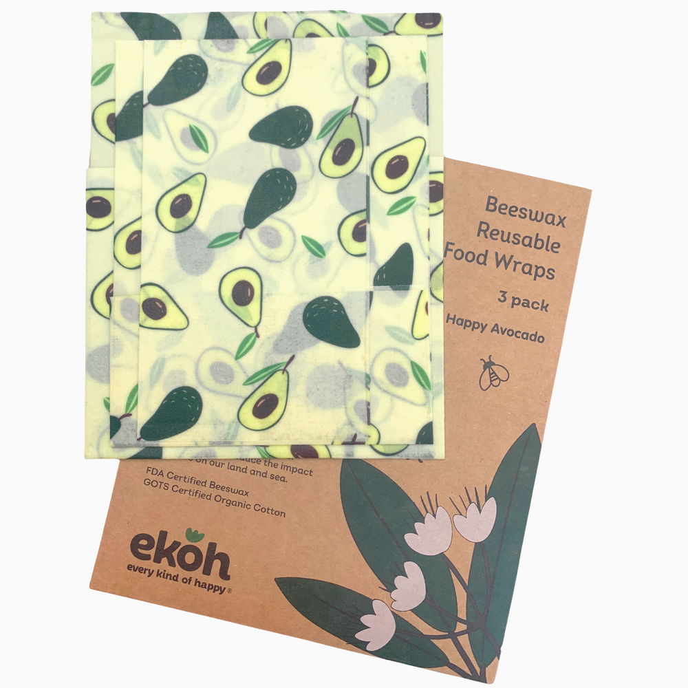 Set of 3 Reusable Beeswax Food Wraps – Happy Avocado Print Bowl Covers