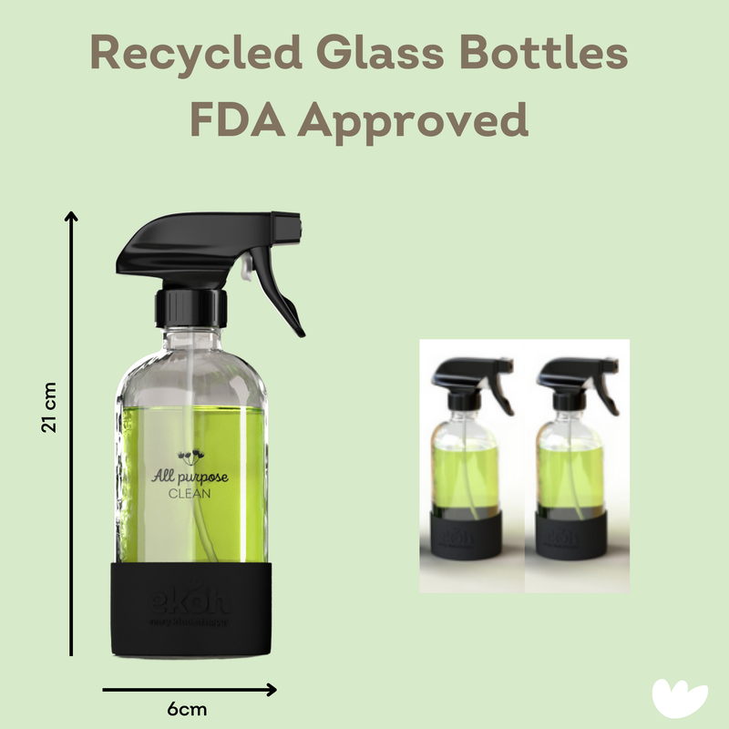 Clear Glass Spray Bottles 2 Pack with Silicon Protective Base & Preprinted labels