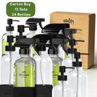 Clear Glass Bottles Bulk Buy Carton: 12 Sets 24 Clear Glass Soap Dispenser & Spray Bottles 500ml ea.