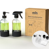 Clear Glass Refillable Bottles Bundle & Save 4 Glass Spray & Soap Dispenser Bottles 500mls ea.