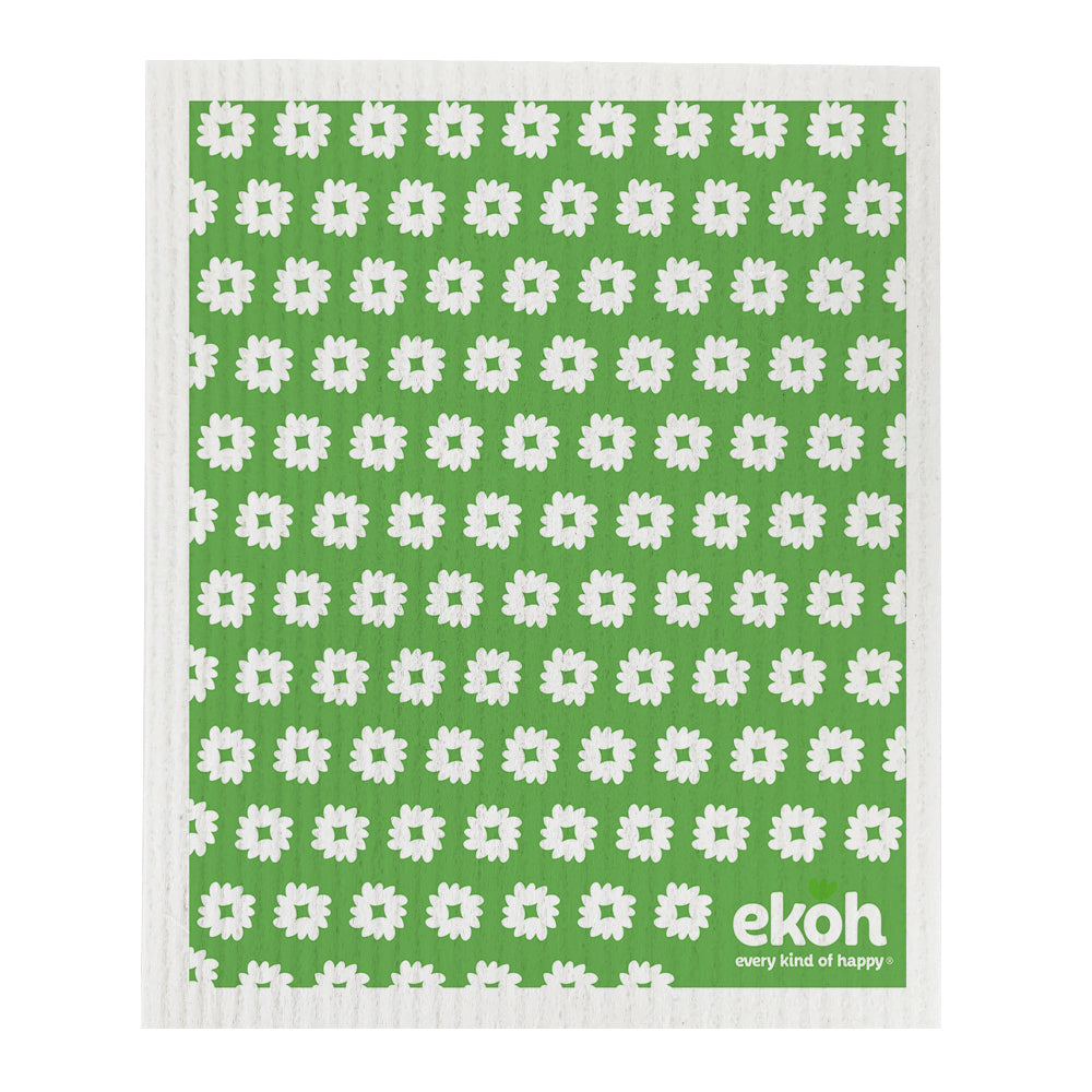 Eco Cleaning Cloths - Swedish Sponge Cloth Original Artist Daisy Apple Green - Compostable Sponge Cloth (1pc)