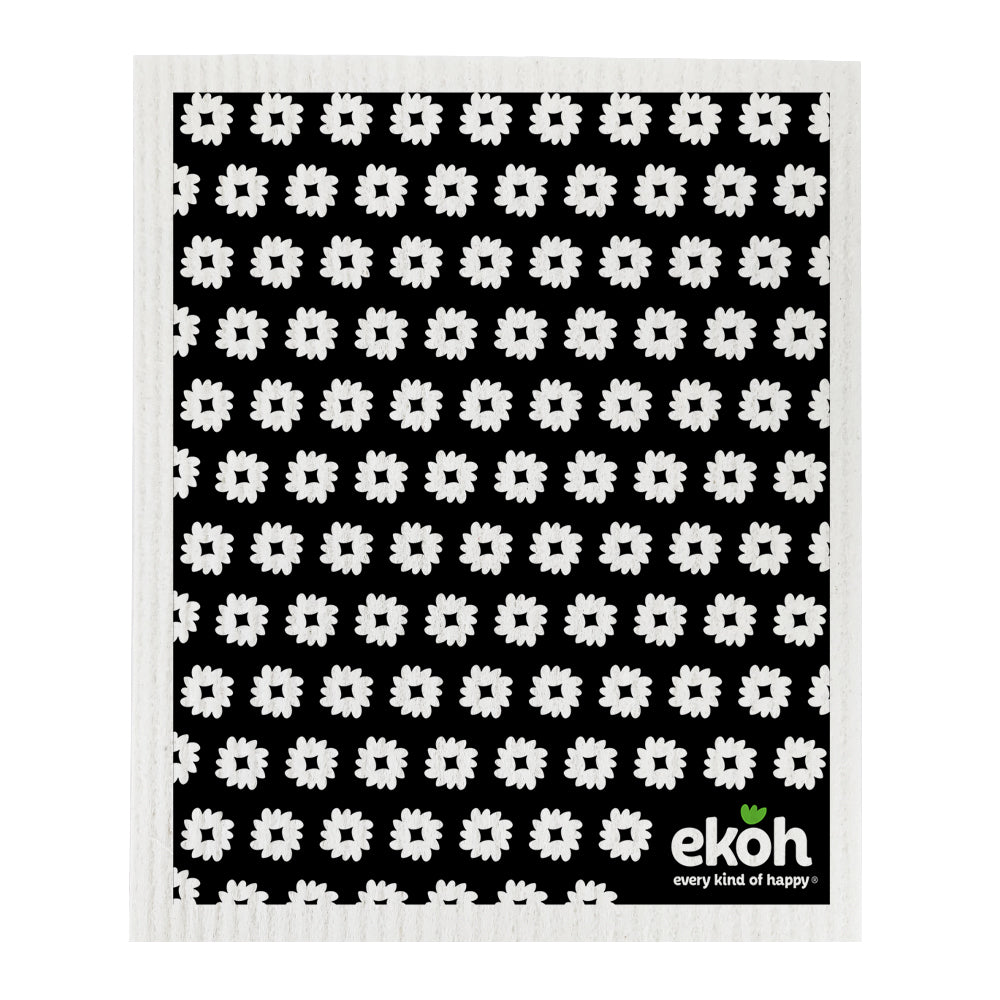 Eco Cloths Swedish Sponge Compostable Dishcloths (1pc) Black & White Daisy