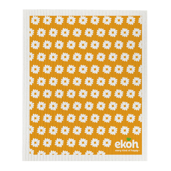 Eco Cleaning Cloths - Swedish Dishcloth Original Artist Daisy Pumpkin - Compostable Sponge Cloth (1pc)