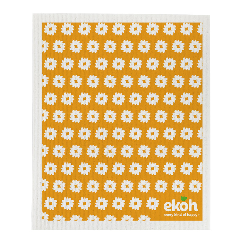 Eco Cleaning Cloths - Swedish Sponge Cloth Original Artist Daisy Pumpkin - Compostable Sponge Cloth (1pc)