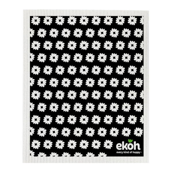 Eco Cleaning Cloths - Swedish Dishcloth Black & White Daisy - Compostable Sponge Cloth (1pc)