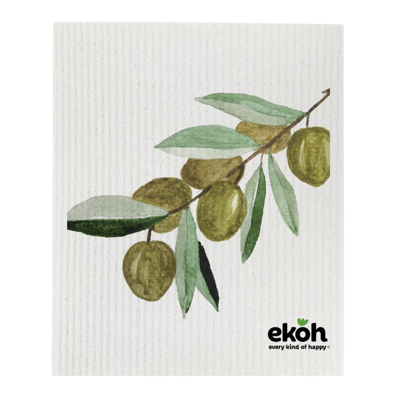 Eco Cleaning Cloths - Swedish Sponge Cloth Olive Leaves - Compostable Sponge Cloth (1pc)