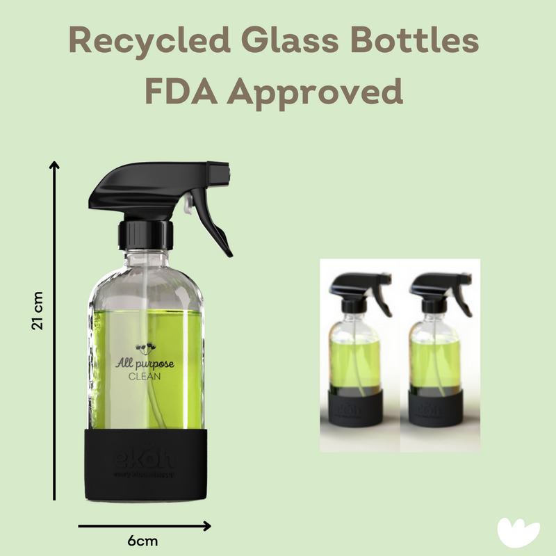 Glass Spray Bottles 500ml Refillable 2 Pack Eco-Friendly EKOH