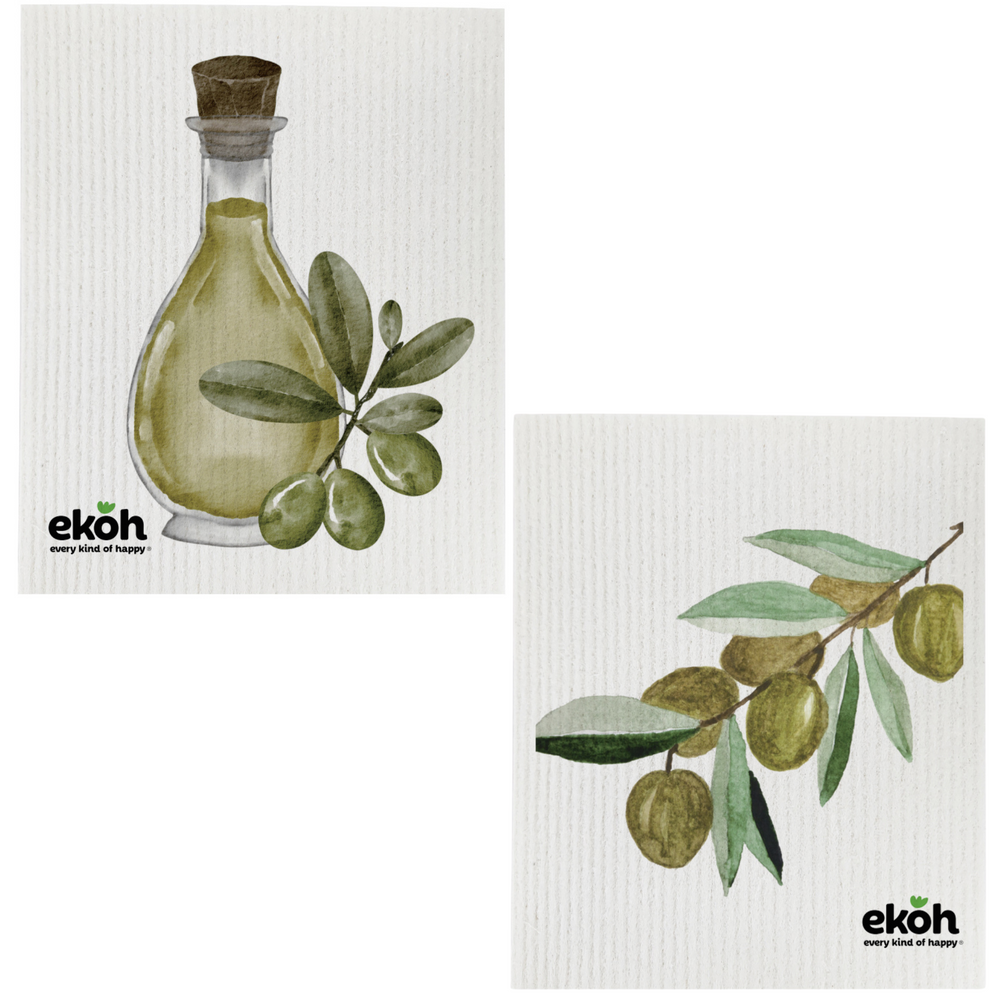 Swedish Dishcloth Eco Dish Cloths 2 Pack Olive Oil Prints Cleaning Cloths