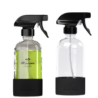 Clear Glass Spray Bottles 2 Pack with Silicon Protective Base & Preprinted labels