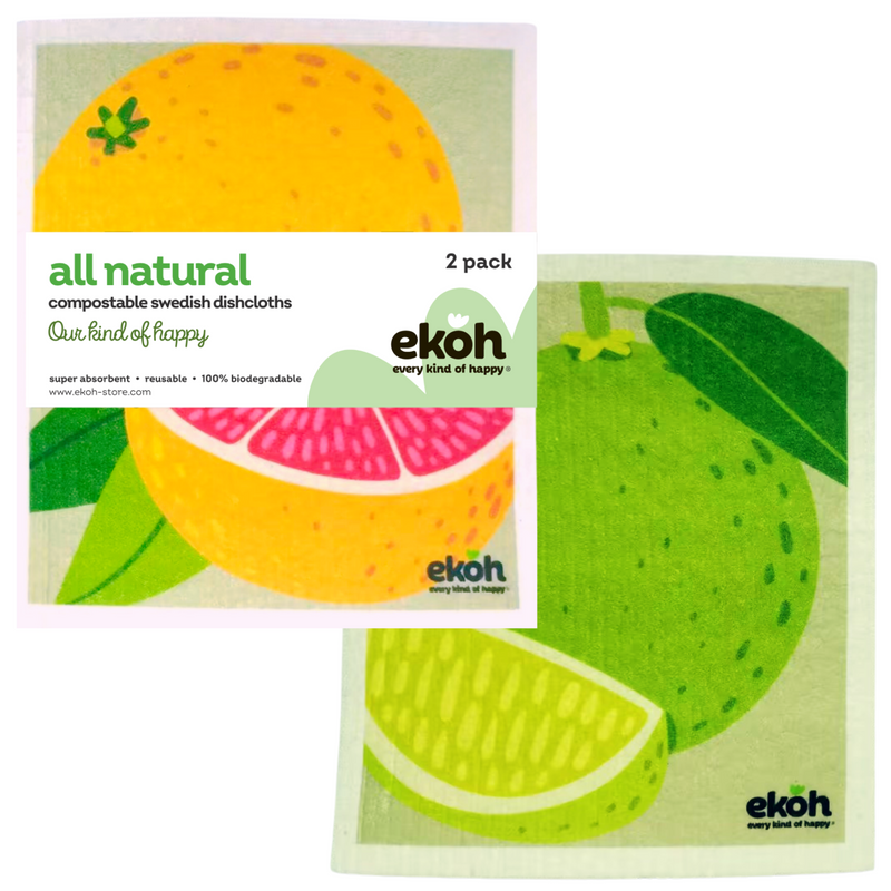 EKOH Dishcloths, Eco Sponge Dish Cloths 2 Pack - Grapefruit and Lime Compostable Swedish Dishcloths, Super Absorbent Paper Towel Alternative