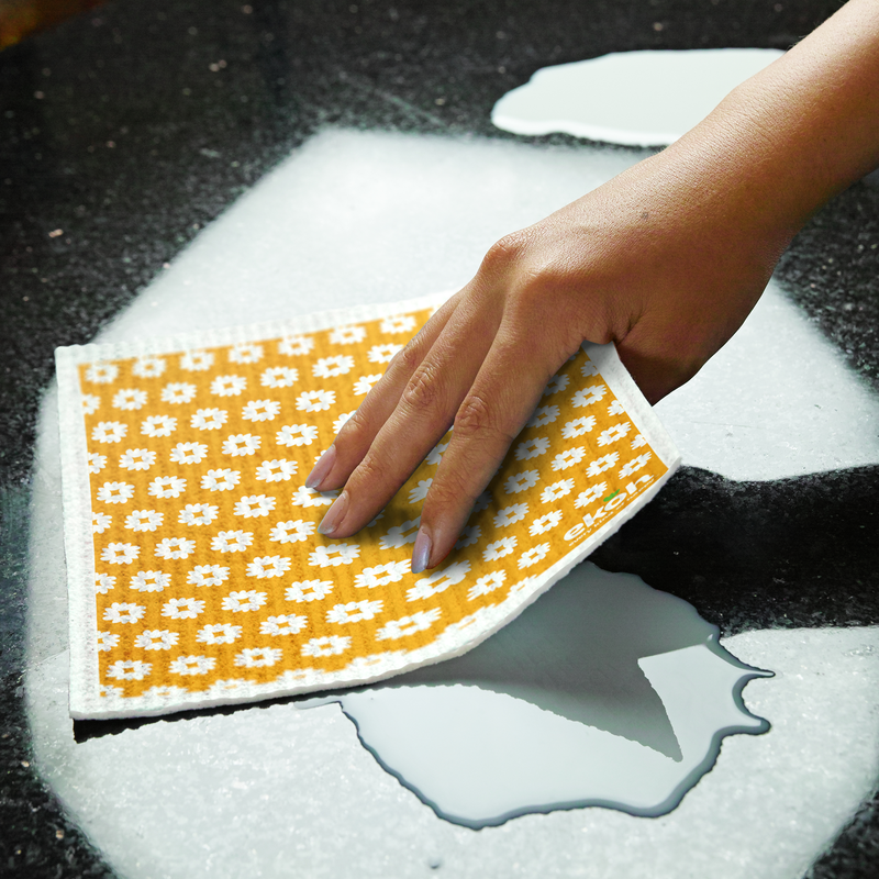 Eco-Friendly Sponge Cloths, Daisy Spring Blossoms 12-Pack, Swedish Dishcloths, Reusable Paper Towel