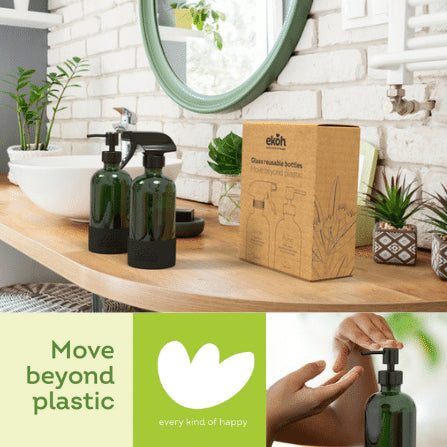 Green Glass Bottles Refill Pump & Spray Retro Bottles 2 Pack 500ml - Ekoh-Store
