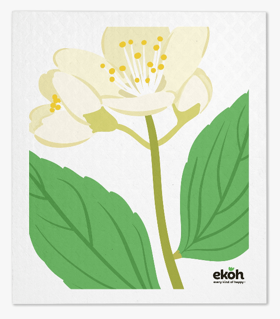 Swedish Dishcloth Jasmine Botanicals Floral Print Compostable EKOH Sponge Cloth - Ekoh-Store