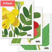 Eco Sponge Cloths Swedish Dishcloth Printed Compostable Cleaning Cloths - 3 Pack Assorted Botanical Prints - Ekoh-Store