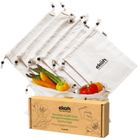 EKOH Reusable Organic Cotton Produce Bags Bundle -12 Premium Produce Bags (3 Mesh Produce Bags+9 Muslin Cloth Bags) - Ekoh-Store