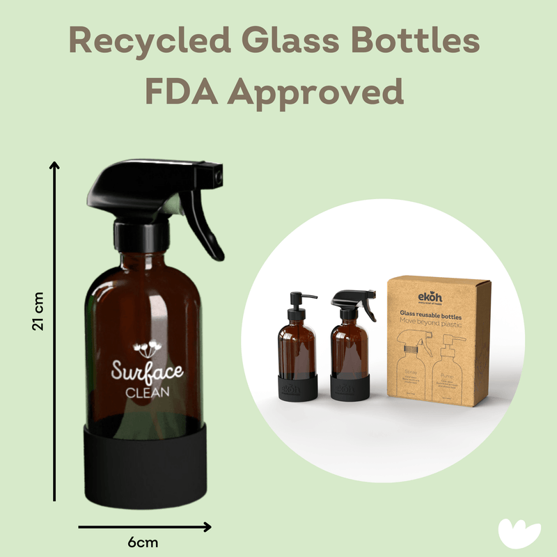 Amber Glass Bottles Refillable Spray & Pump 500ml Bottles (2 pack) - Ekoh-Store