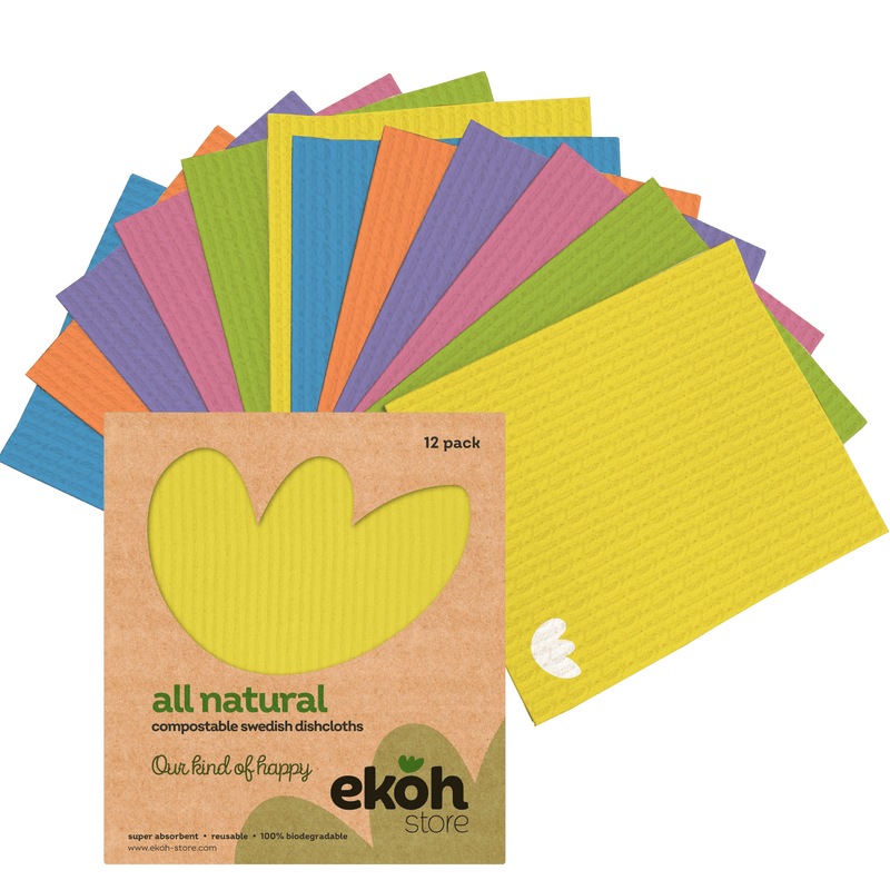 Swedish Dishcloths 12 Pack Plain Happy Rainbow Colours Eco Sponge Cloth Biodegradable Dish Cloths - Ekoh-Store