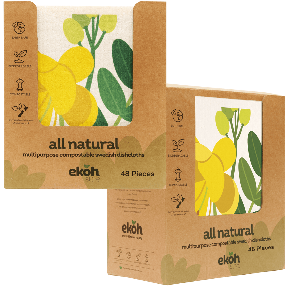 Swedish Dishcloth Bulk Box 1 Print Design 48 Pc Cassia Botanicals Yellow Flower Print - Ekoh-Store
