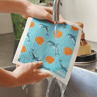 Swedish Dishcloth Blue Dolphin Print Compostable EKOH Sponge Cloth 1pc. - Ekoh-Store