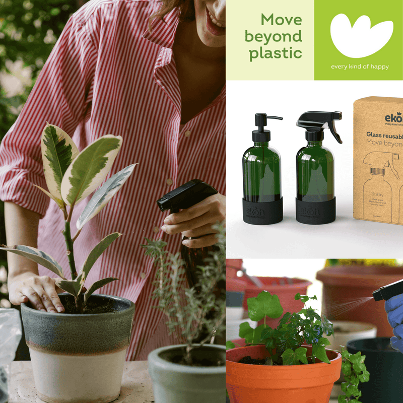 Green Glass Bottles Refill Pump & Spray Retro Bottles 2 Pack 500ml - Ekoh-Store